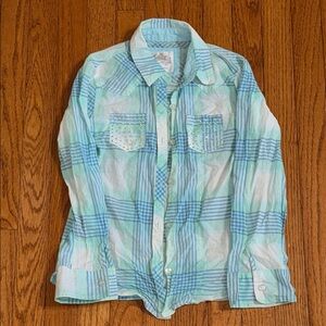 Justice Blue and Green Plaid Button Down Shirt
